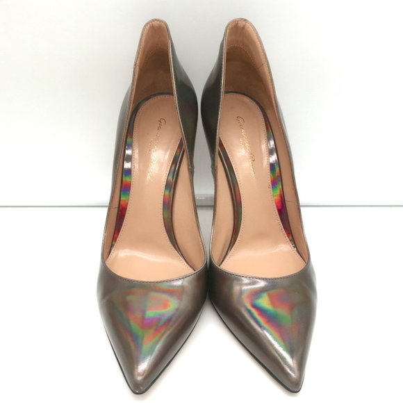 GIANVITO ROSSI ELLIPSIS HIGH BACK PUMPS HOLOGRAPHIC LEATHER SIZE 39 POINTED TOE - Picture 3 of 12